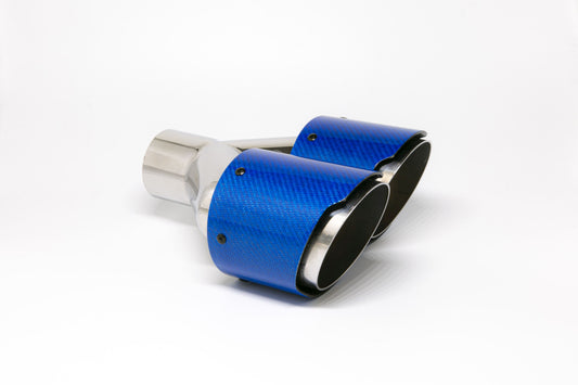 Friedrich Motorsport Endrohr Carbon 2x100mm rund scharf abgeschrägt versetzt rechts, blau glänzend (Aufpreis)