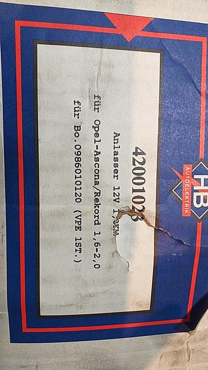 Ascona Rekord 1,6-2,0 Anlasser original HB Autoelektrik NEU