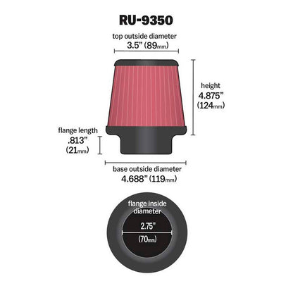 K&N Luftfilter Universal Konisch 70mm Flansch, 119mm Untendurchmesser, 89mm Obendurchmesser, 124mm Höhe (RU-9350)