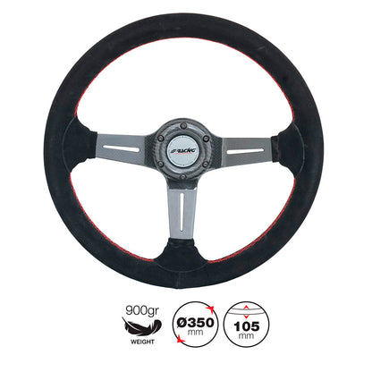 Simoni Racing High-End Racing Sportlenkrad Carlos 350mm - Echt Karbon - Schwarzes Suede + Rote Naten