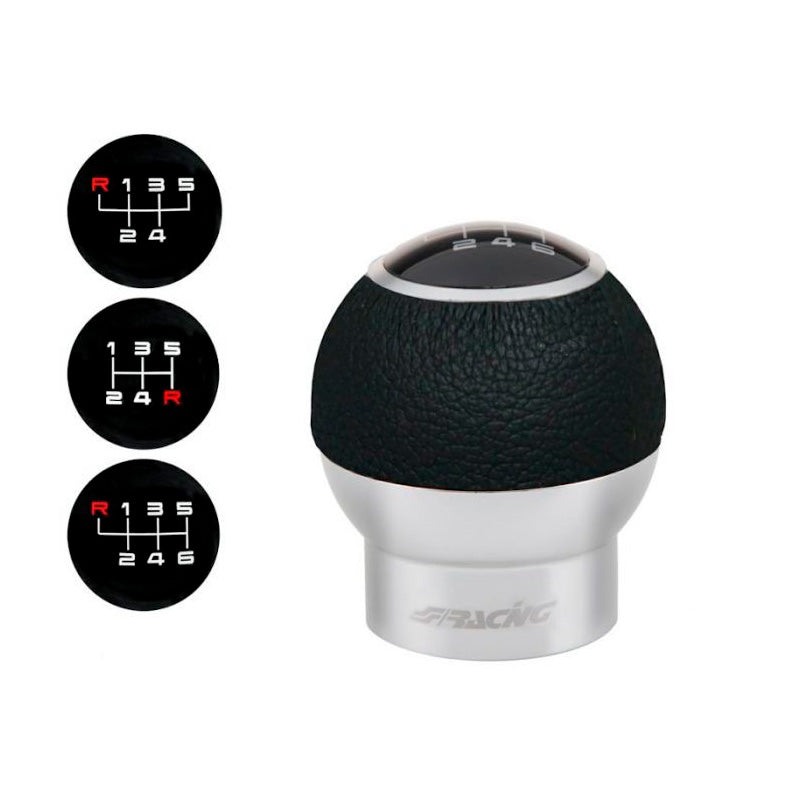 Simoni Racing Schaltknauf Special Hype - Aluminium/Schwarz Leder (für Rückwärtsgangarretierung) + 3 Muster