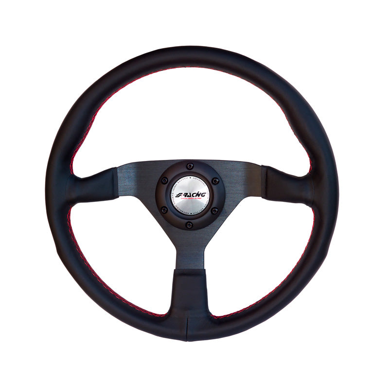 Simoni Racing Sportlenkrad Nob 350mm - Schwarz Leder + Rote Naten
