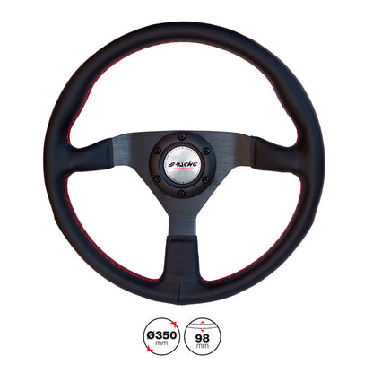 Simoni Racing Sportlenkrad Nob 350mm - Schwarz Leder + Rote Naten