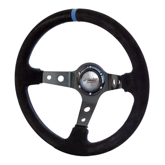 Simoni Racing Sportlenkrad Shakedown 350mm - Schwarz Alcantara + Blaue Naten (Deep Dish - 95mm)