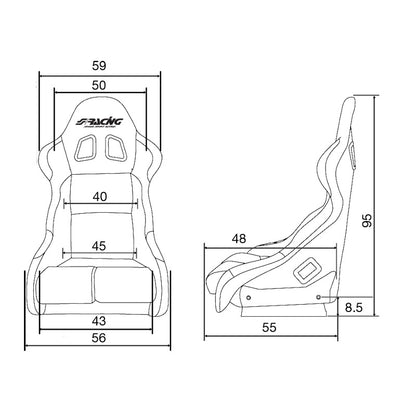 Simoni Racing Sportsitze Lewis - Schwarz - Feste GFK Rückenlehne - inkl. Schlitten