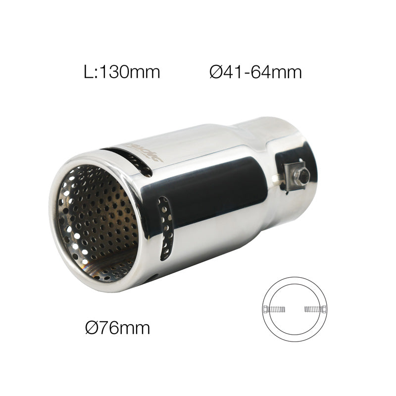 Simoni Racing Auspuffzierstück Rund Edelstahl - Ø76xL130mm - Anschluß 41-64mm