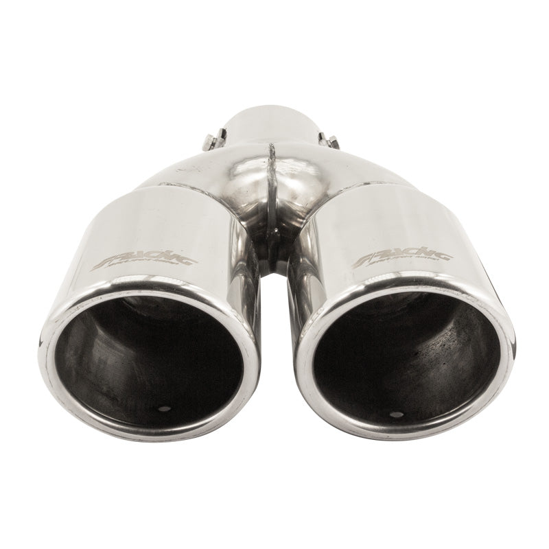 Simoni Racing Auspuffzierstück Doppel Rund/Schräg Edelstahl - Ø76xL230mm - Anschluß ->58mm