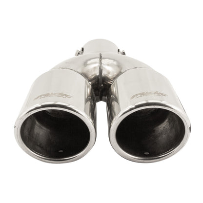 Simoni Racing Auspuffzierstück Doppel Rund/Schräg Edelstahl - Ø76xL230mm - Anschluß ->58mm