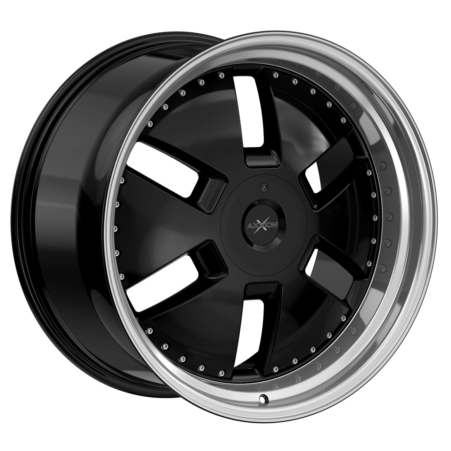 AXXION Felge Y1 Schwarz glänzend lackiert mit Hochglanzpoliertem Felgenbett