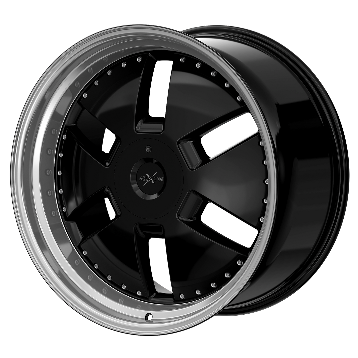 AXXION Felge Y1 Schwarz glänzend lackiert mit Hochglanzpoliertem Felgenbett