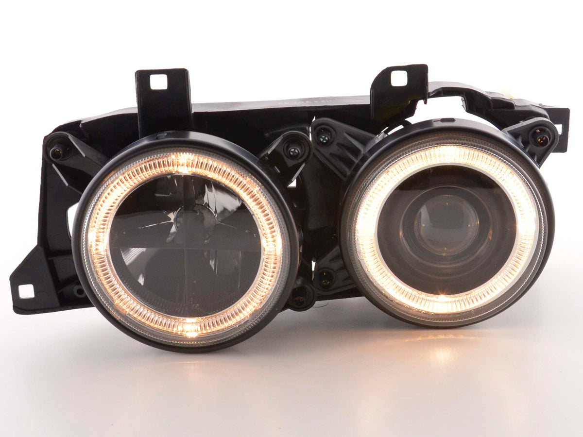 Scheinwerfer Set Angel Eyes BMW 5er Typ E34 Bj. 88-94 schwarz