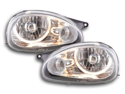 Scheinwerfer Set Angel Eyes Opel Corsa B Bj. 93-00 chrom für Rechtslenker