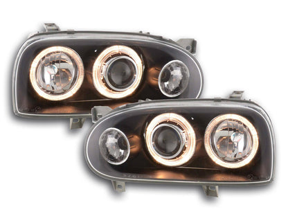 Scheinwerfer Set Angel Eyes VW Golf 3 Typ 1HXO, 1 EXO  91-97 schwarz