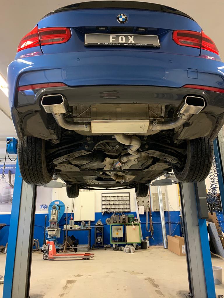 FOX BMW F30/31 - 330i xDrive Endschalldämpfer quer Ausgang rechts/links - 145x65 Typ 59 rechts/links - mit Abgasklappe im linken Endrohr