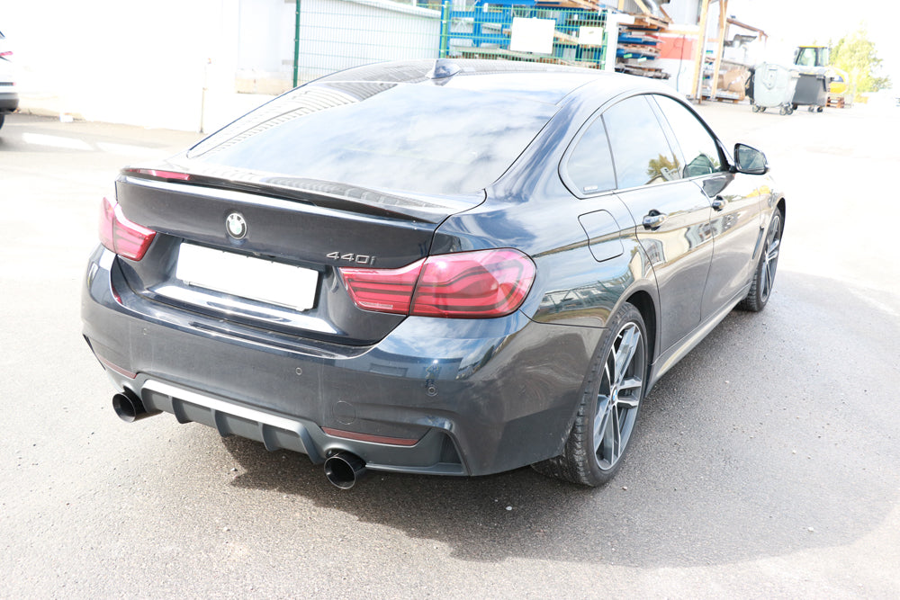 FOX BMW F36 - 440i xDrive Grand Coupe - M-Paket Endschalldämpfer quer Ausgang rechts/links - 1x100 Typ 25 rechts/links schwarz emalliert - mit Abgasklappe im linken Endrohr