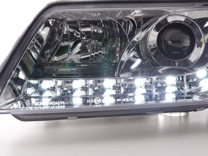 Scheinwerfer Set Daylight LED Tagfahrlicht Audi A6 4B Bj. 97-00 chrom