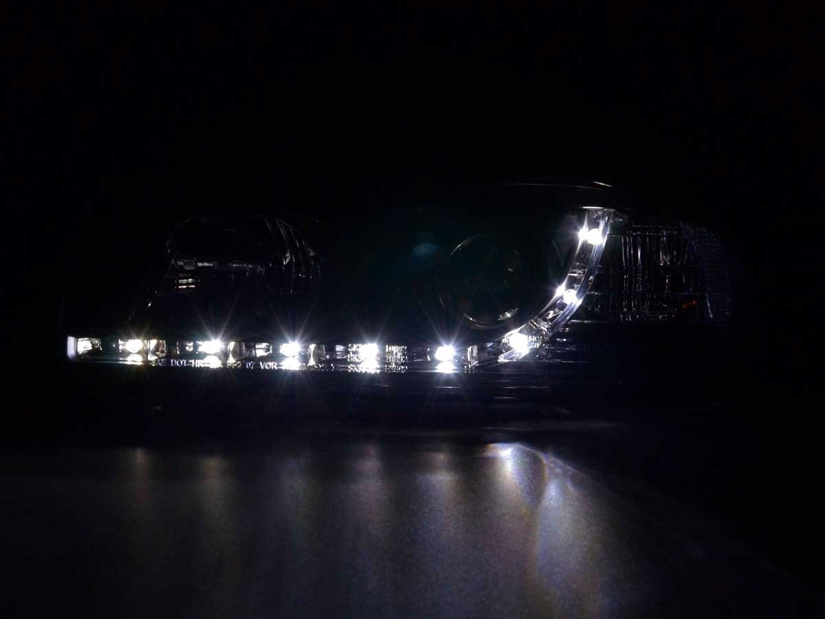 Scheinwerfer Set Daylight LED TFL-Optik BMW 3er Limo Typ E36 Bj. 92-98 schwarz
