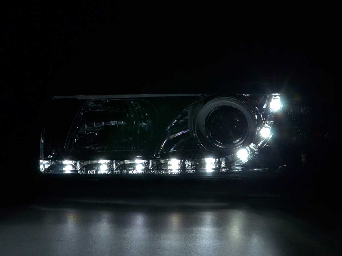 Scheinwerfer Set Daylight LED Tagfahrlicht BMW 3er E36 Limo/Touring chrom für Rechtslenker