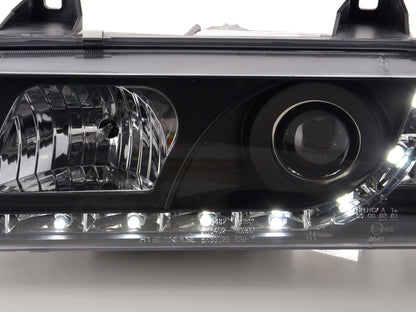 Scheinwerfer Set Daylight LED Tagfahrlicht BMW 3er E36 Coupe Bj. 92-99 schwarz