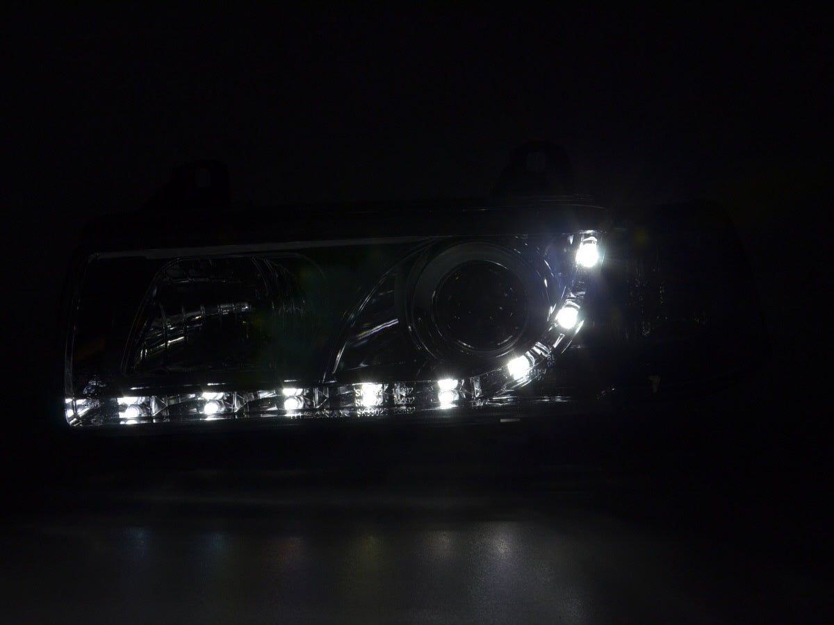 Scheinwerfer Set Daylight LED Tagfahrlicht BMW 3er E36 Limousine Bj. 92-98 chrom