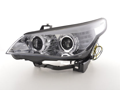 Scheinwerfer Set Xenon Angel Eyes LED BMW 5er E60/E61 Bj. 03-04 chrom für Rechtslenker