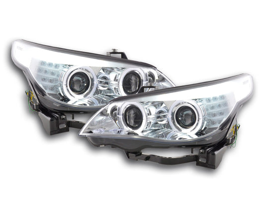 Scheinwerfer Set Xenon Angel Eyes LED BMW 5er E60/E61 Bj. 05-08 chrom für Rechtslenker