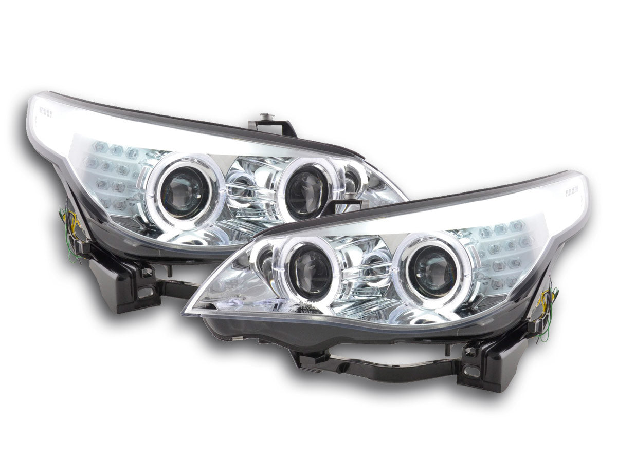 Scheinwerfer Set gebraucht Xenon Angel Eyes LED BMW 5er E60/E61 Bj. 05-08 chrom für Rechtslenker