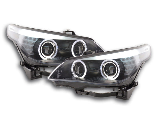 Scheinwerfer Set Xenon Angel Eyes LED BMW 5er E60/E61 Bj. 05-08 schwarz für Rechtslenker