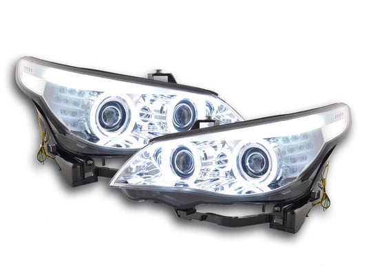 Scheinwerfer Set Xenon Angel Eyes CCFL BMW 5er E60/E61 Bj. 05-08 chrom für Rechtslenker