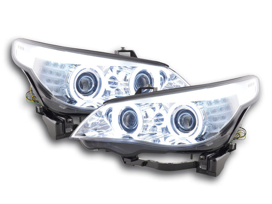Scheinwerfer Set Xenon Angel Eyes CCFL BMW 5er E60/E61 Bj. 03-04 chrom für Rechtslenker