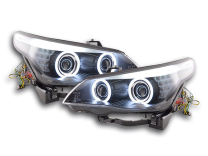 Scheinwerfer Set Xenon Angel Eyes CCFL BMW 5er E60/E61 Bj. 03-04 schwarz für Rechtslenker