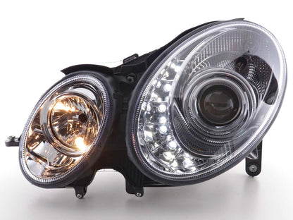 Scheinwerfer Set Daylight LED TFL-Optik Mercedes E-Klasse 211 Bj. 02-06 chrom