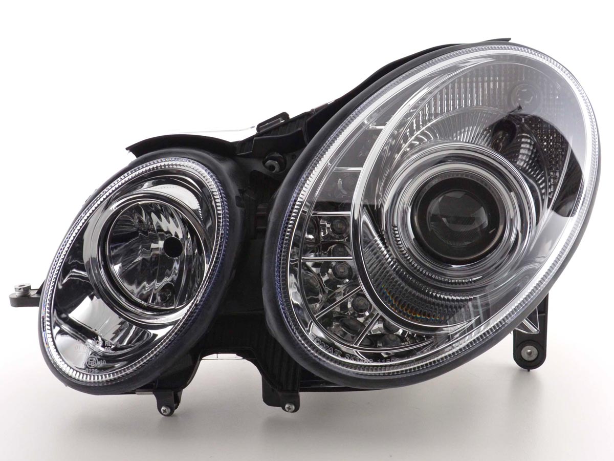 Scheinwerfer Set Daylight LED TFL-Optik Mercedes E-Klasse 211 Bj. 02-06 chrom