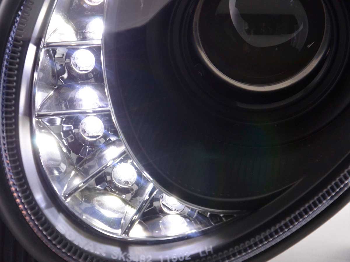Scheinwerfer Set Daylight LED TFL-Optik Mercedes E-Klasse Typ W211 Bj. 02-06 schwarz