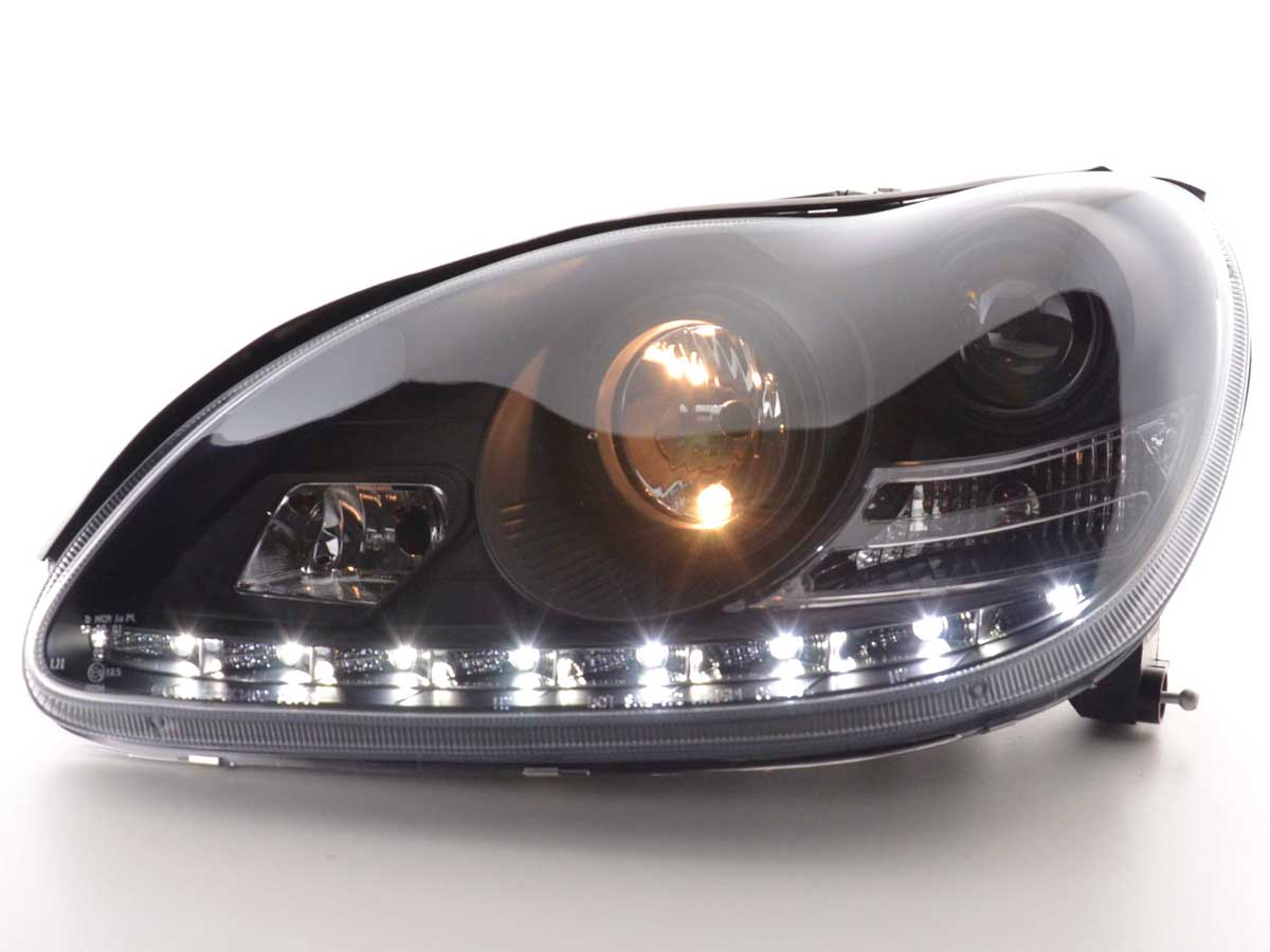 Scheinwerfer Set Daylight LED TFL-Optik Mercedes S-Klasse W220 Bj. 02-05 schwarz
