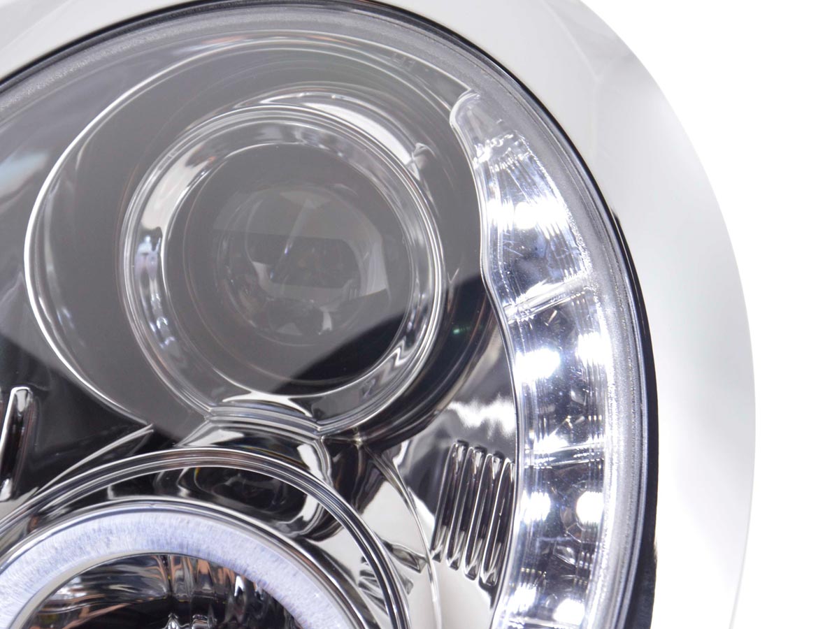 Scheinwerfer Set Daylight LED TFL-Optik Mini Cooper Typ R50 Bj. 01-06 chrom