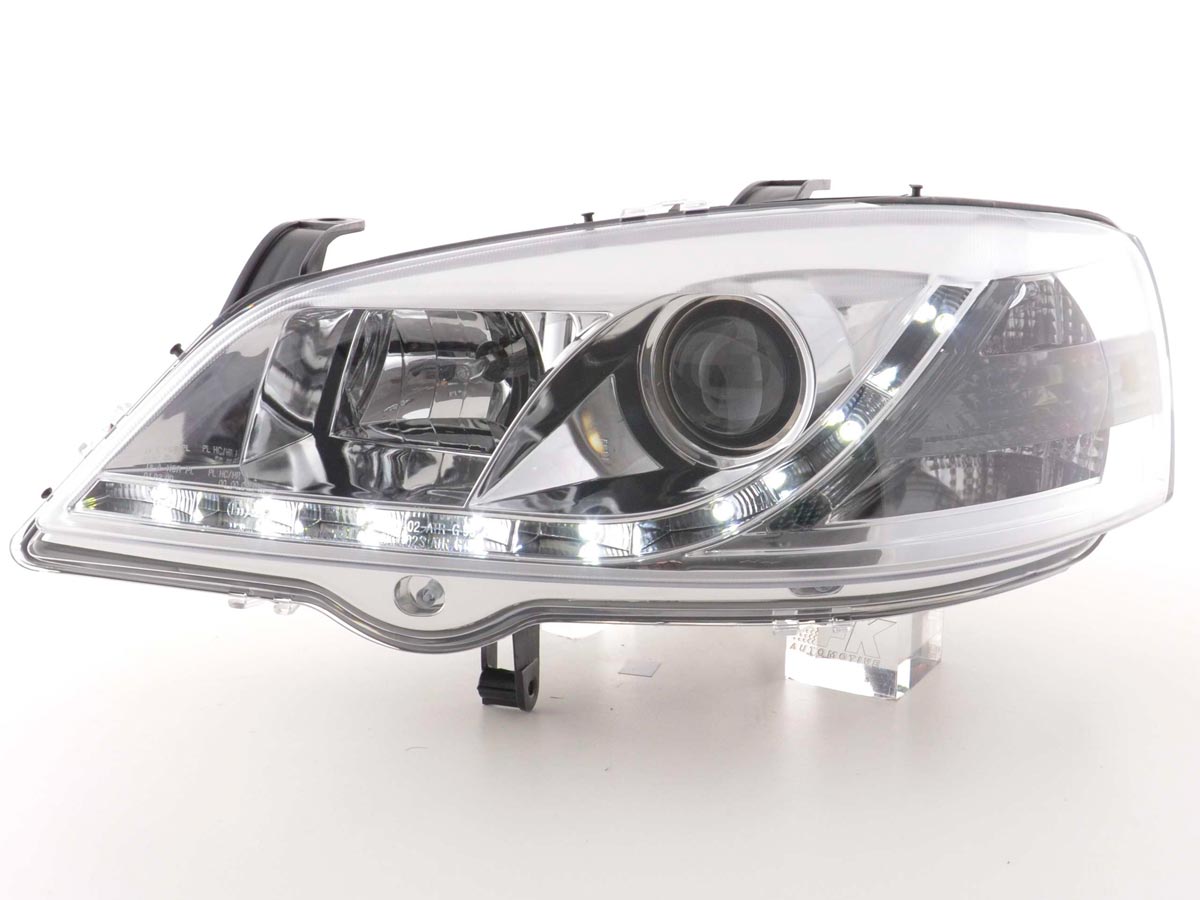 Scheinwerfer Set Daylight LED TFL-Optik Opel Astra G Bj. 98-03 chrom
