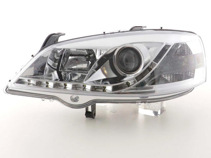 Scheinwerfer Set Daylight LED TFL-Optik Opel Astra G Bj. 98-03 chrom