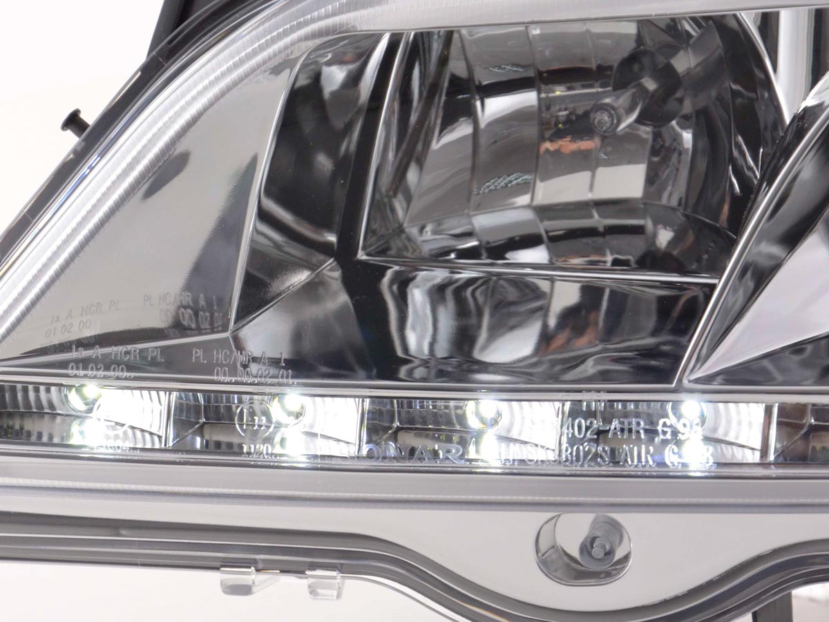 Scheinwerfer Set Daylight LED TFL-Optik Opel Astra G Bj. 98-03 chrom