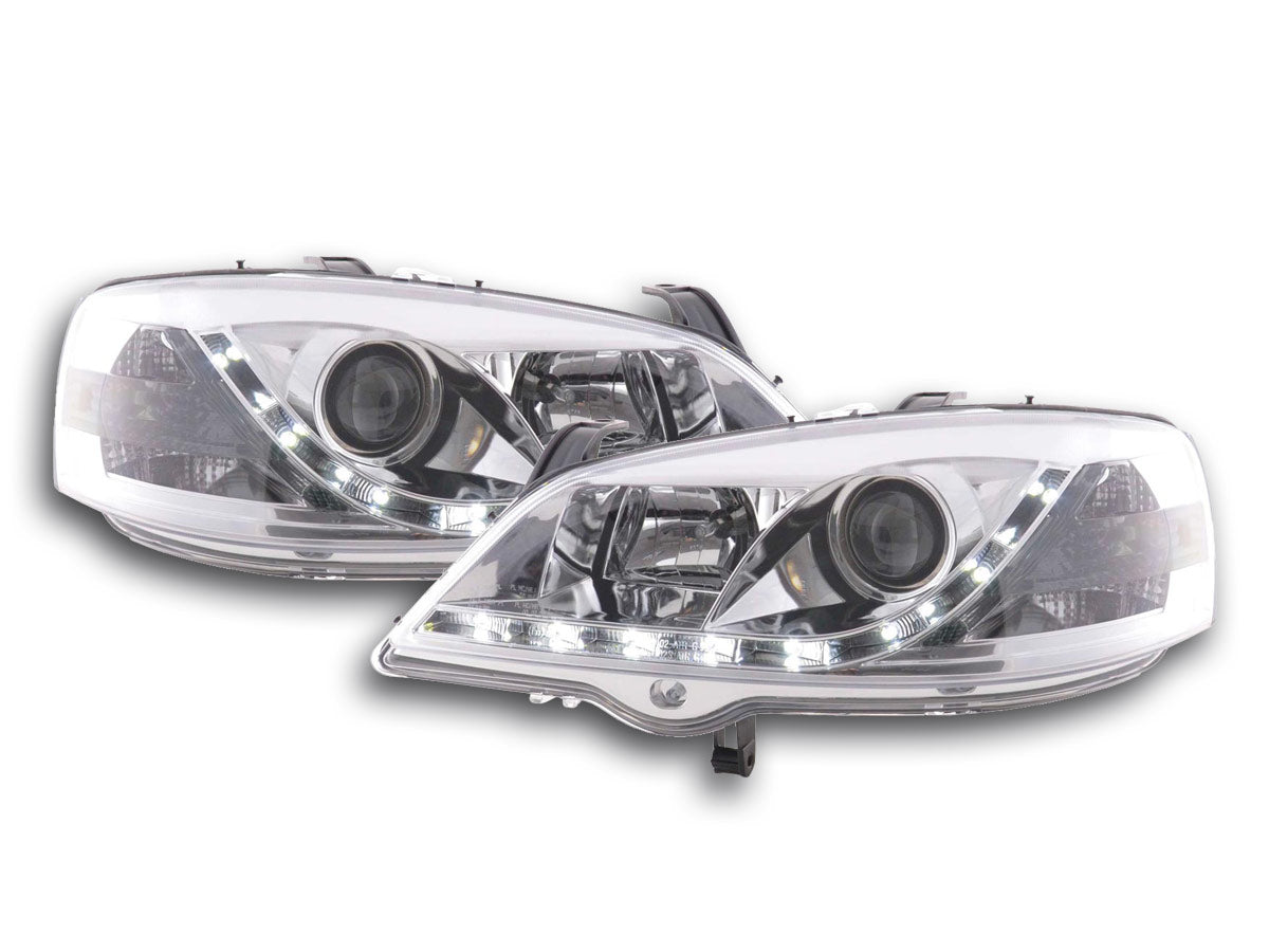Scheinwerfer Set Daylight LED TFL-Optik Opel Astra G Bj. 98-03 chrom