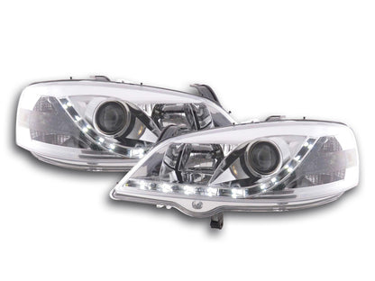 Scheinwerfer Set Daylight LED TFL-Optik Opel Astra G Bj. 98-03 chrom