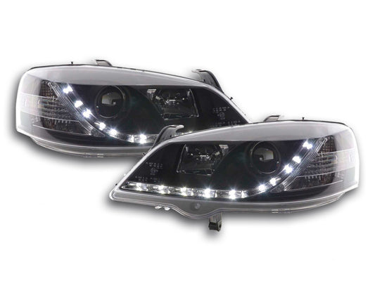 Scheinwerfer Set Daylight LED TFL-Optik Opel Astra G  98-03 schwarz