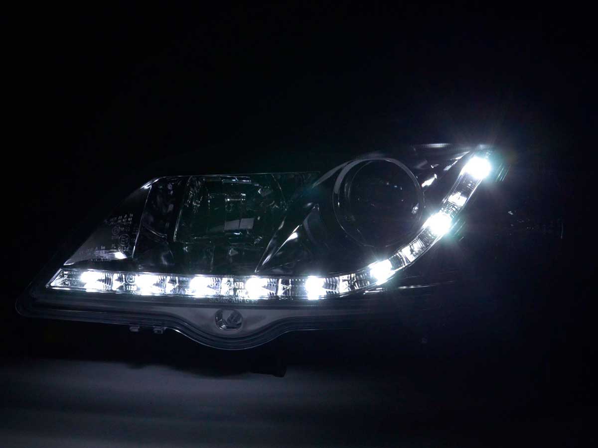 Scheinwerfer Set Daylight LED Tagfahrlicht Opel Astra G Bj. 98-03 chrom