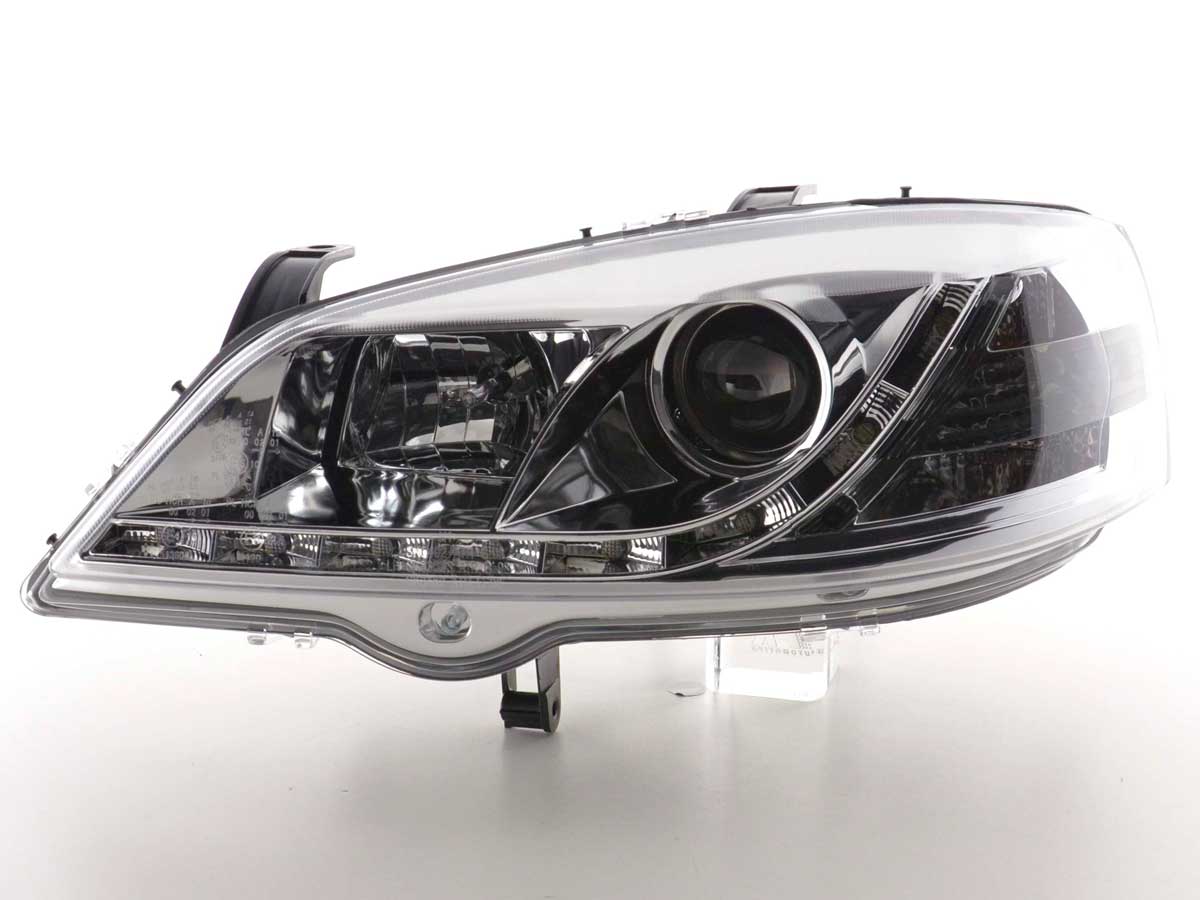 Scheinwerfer Set Daylight LED Tagfahrlicht Opel Astra G Bj. 98-03 chrom