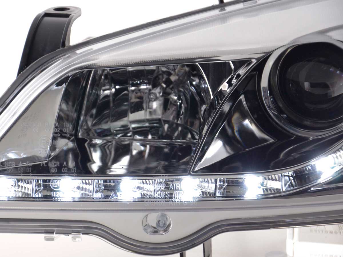 Scheinwerfer Set Daylight LED Tagfahrlicht Opel Astra G Bj. 98-03 chrom