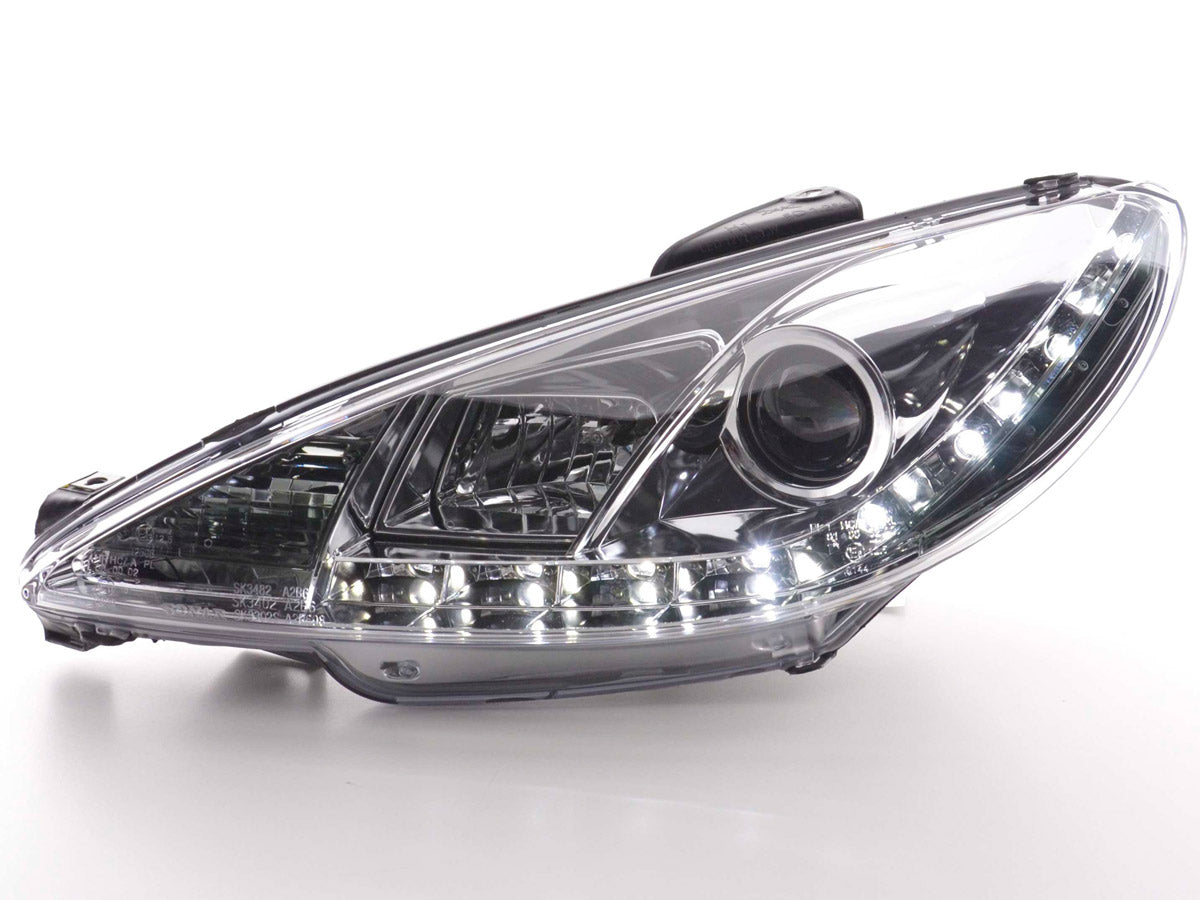 Scheinwerfer Set Daylight LED TFL-Optik Peugeot 206 Bj. 98-02 chrom