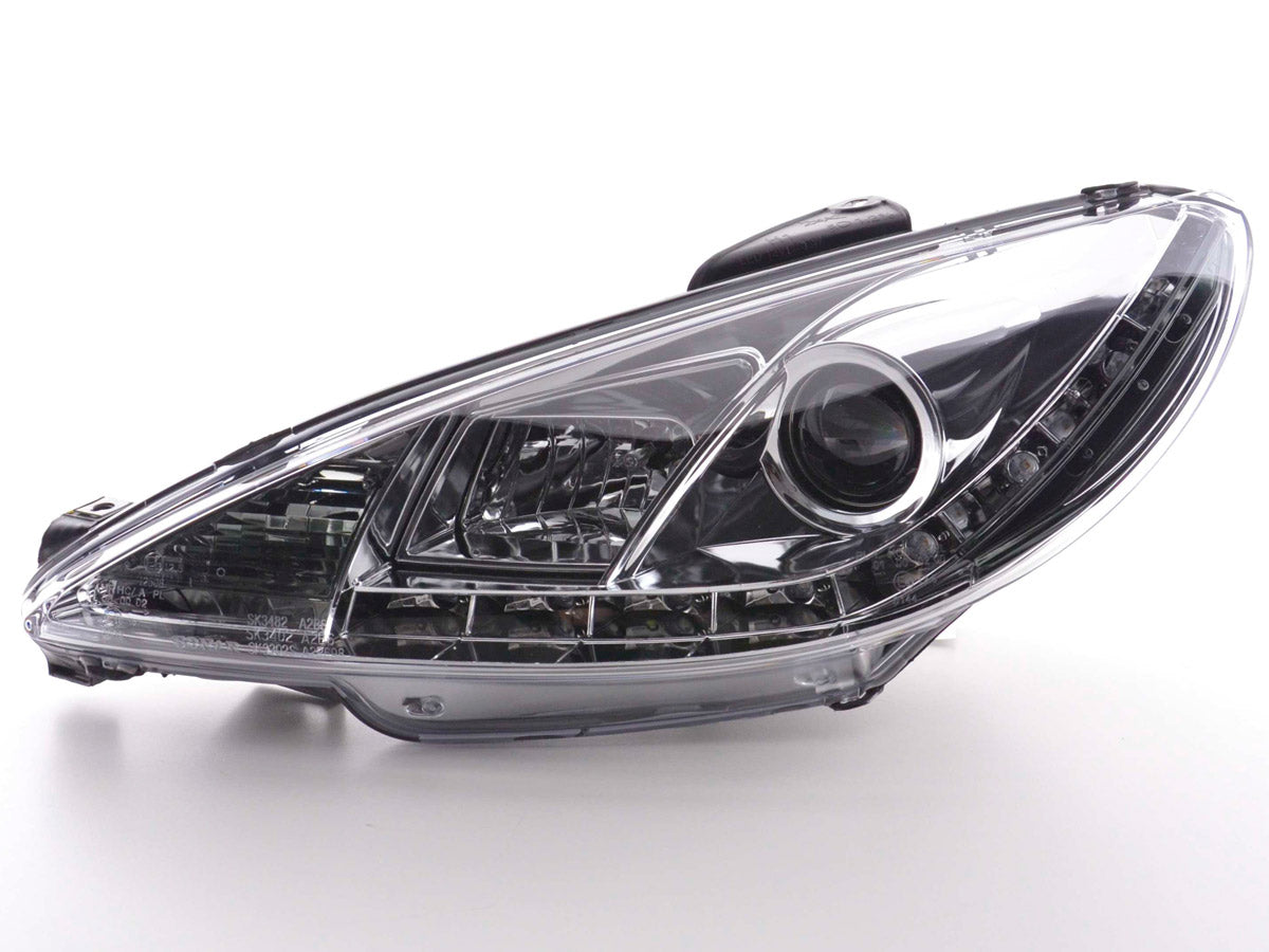 Scheinwerfer Set Daylight LED TFL-Optik Peugeot 206 Bj. 98-02 chrom