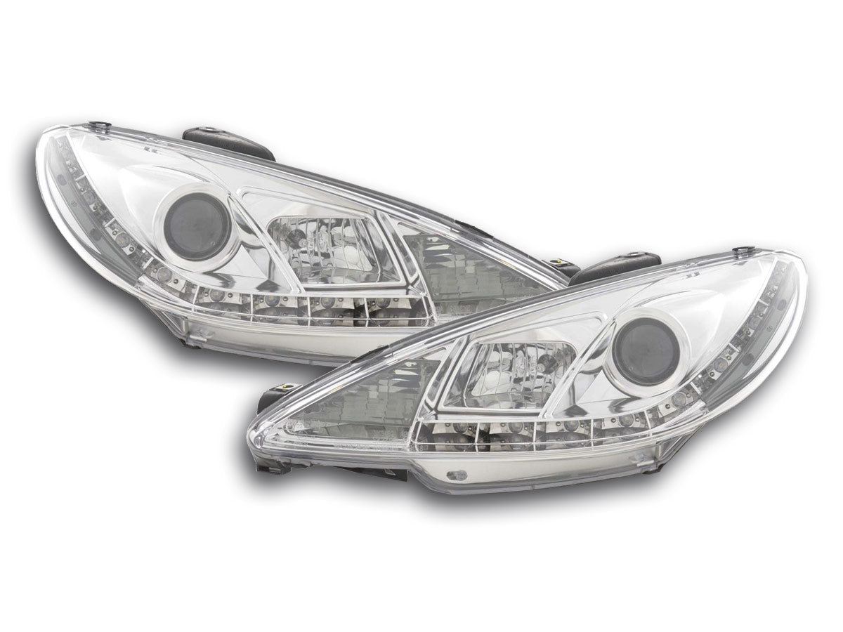 Scheinwerfer Set Daylight LED TFL-Optik Peugeot 206 Bj. 98-02 chrom
