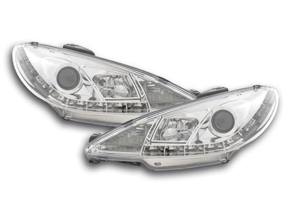 Scheinwerfer Set Daylight LED TFL-Optik Peugeot 206 Bj. 98-02 chrom