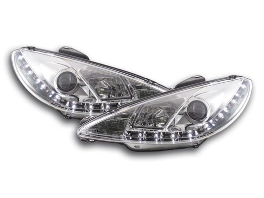 Scheinwerfer Set Daylight LED TFL-Optik Peugeot 206 Bj. 98-07 chrom